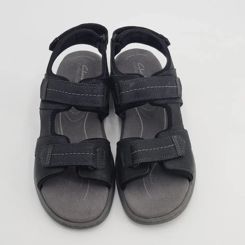 Mens Clarks Walkford Walk Sandals - Black Leather 10.5 W New NWT